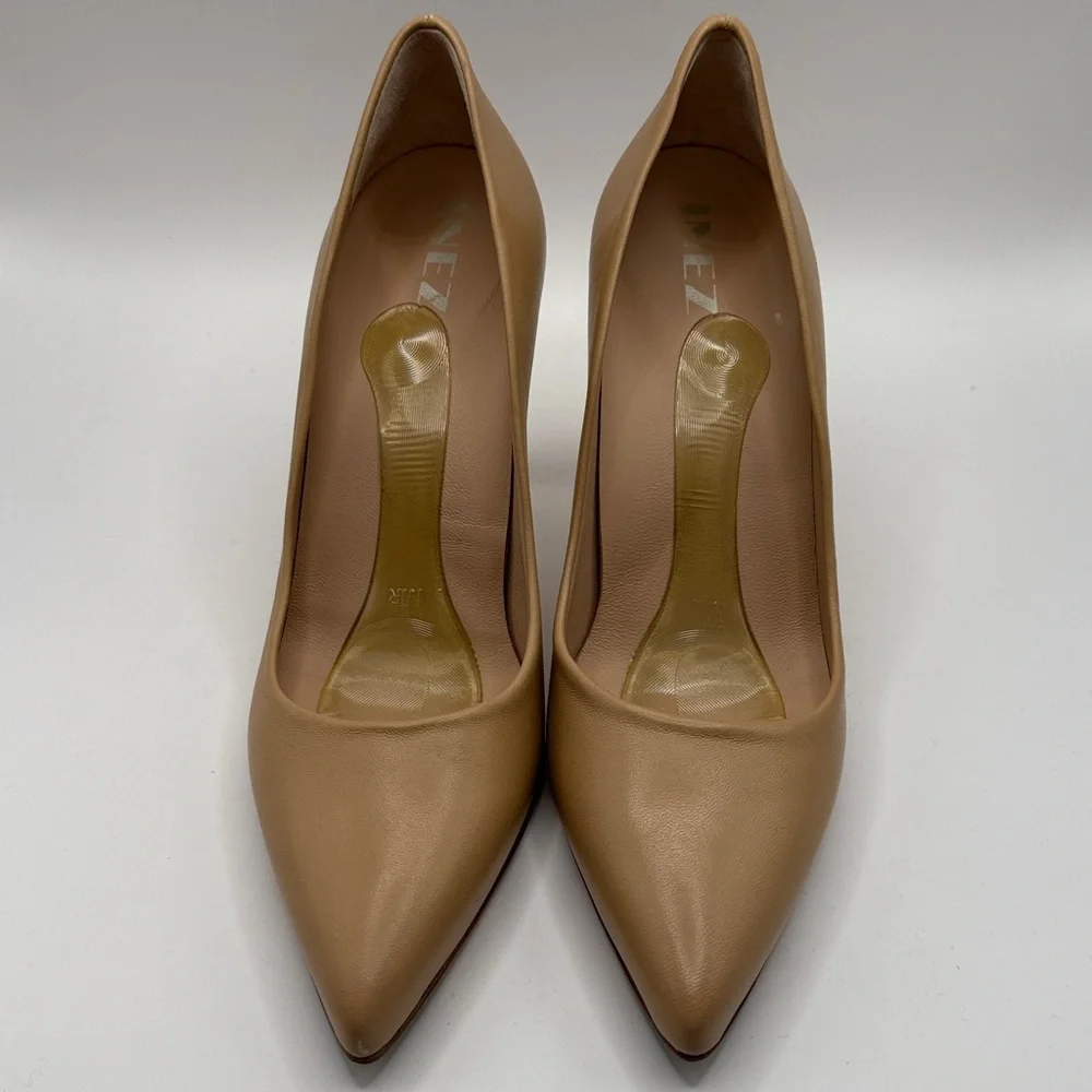 Classic Pointed-Toe Nude Leather Pumps - Women
